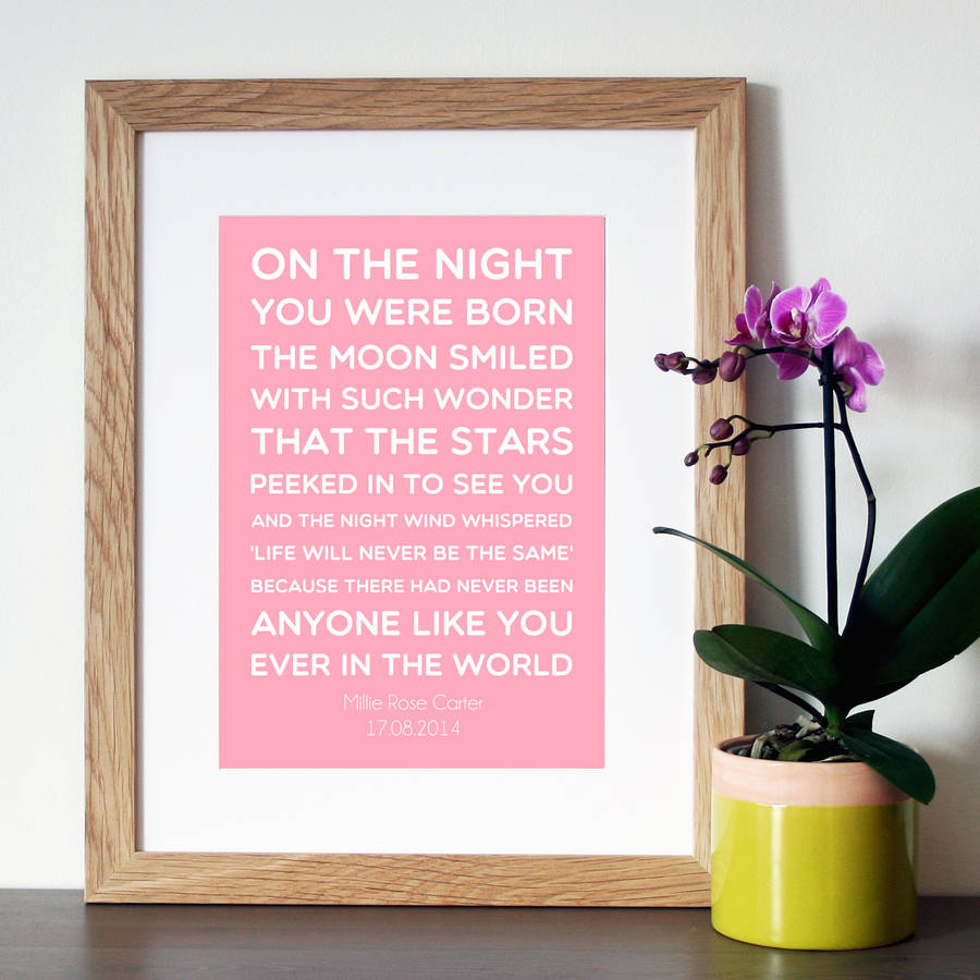 personalised new baby gift quote print by hope and love
