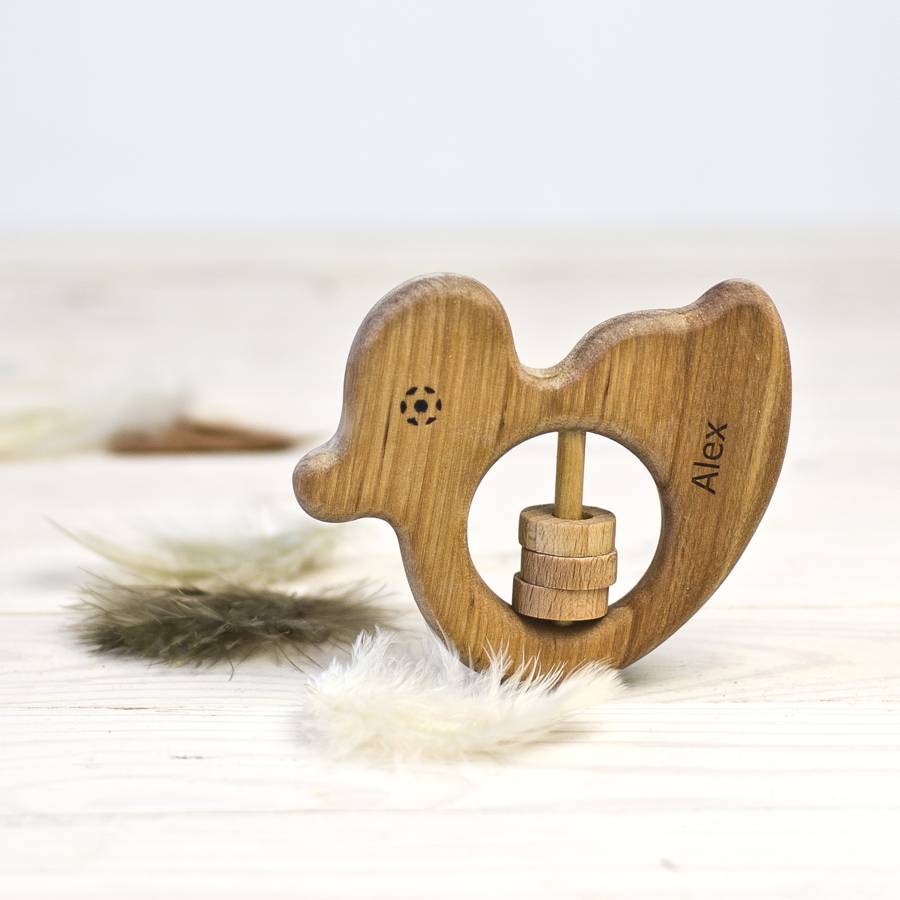 personalised organic duck rattle by natural gift store