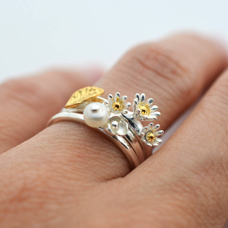 silver three flower ring by martha jackson sterling silver