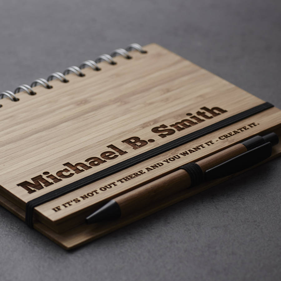 personalised wooden notebook set for him by sophia victoria joy