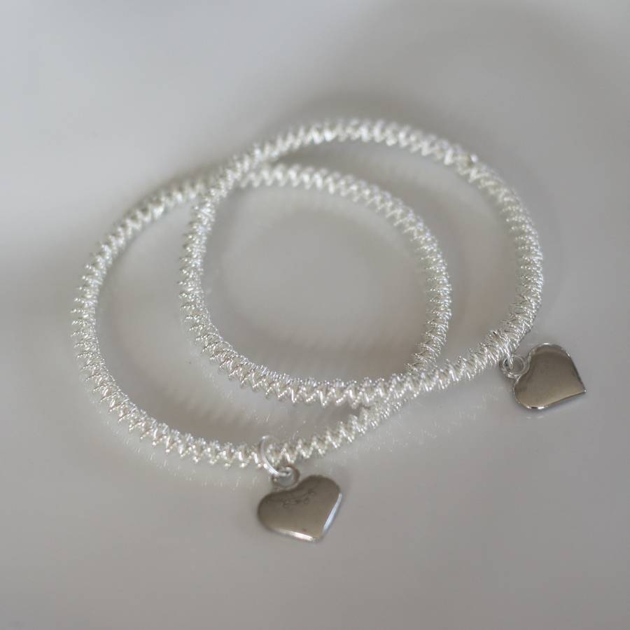 silver heart coil stretch bracelet by kathy jobson