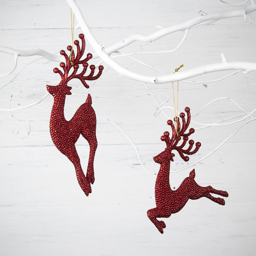 red glitter reindeer christmas decorations by the christmas home
