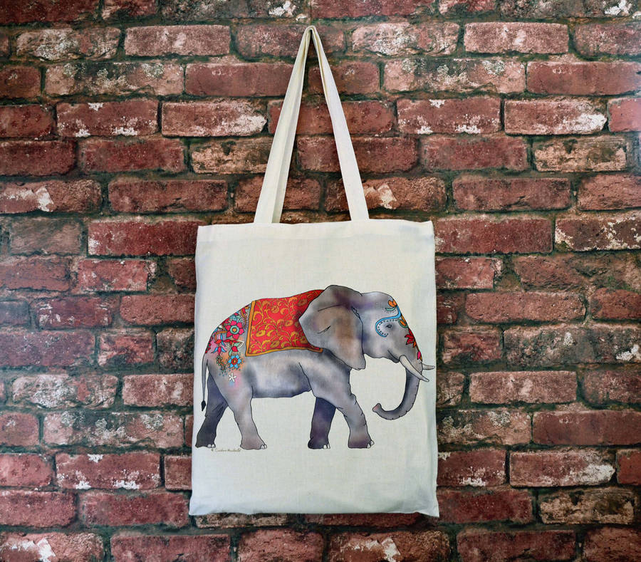 decorated elephant cotton tote bag by ceridwen hazelchild design