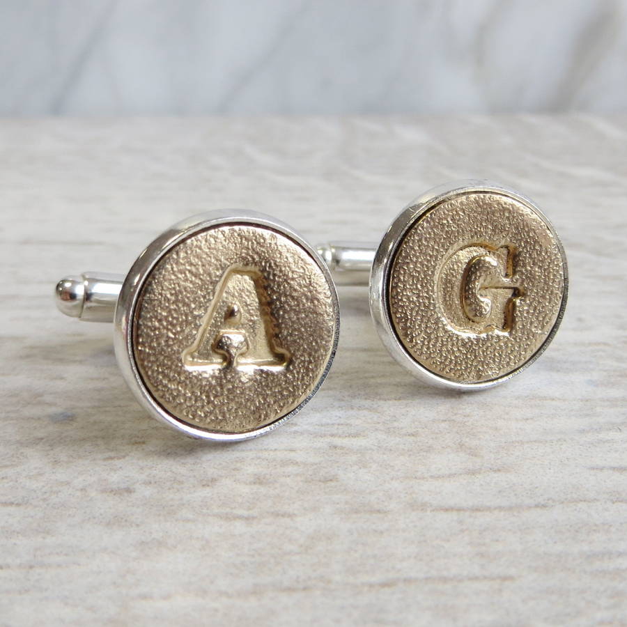 personalised bronze and copper letter cufflinks by gracie collins