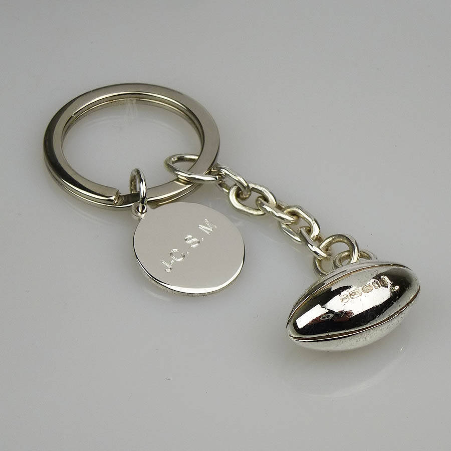 silver rugby ball keyring by hersey silversmiths