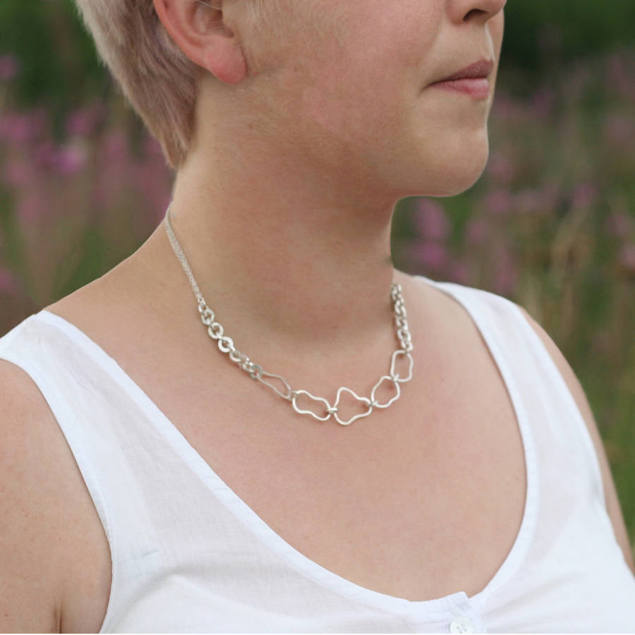 silver mixed link necklace by anna calvert jewellery