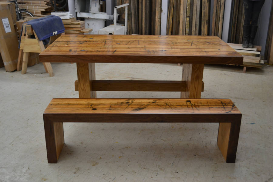 dining set reclaimed solid oak table and matching bench by wicked