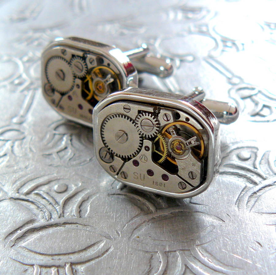 watch movement cufflinks with colour option by pennyfarthing designs