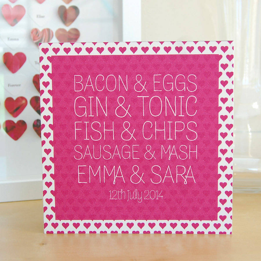 Same Sex Bacon And Eggs Engagement Or Wedding Card By Pink And