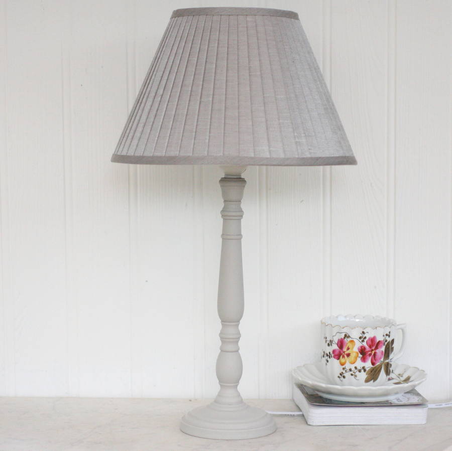 grey lamp with pleated linen shade by magpie living