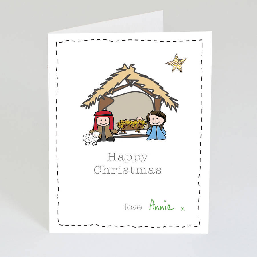 a personalised nativity christmas card by violet pickles