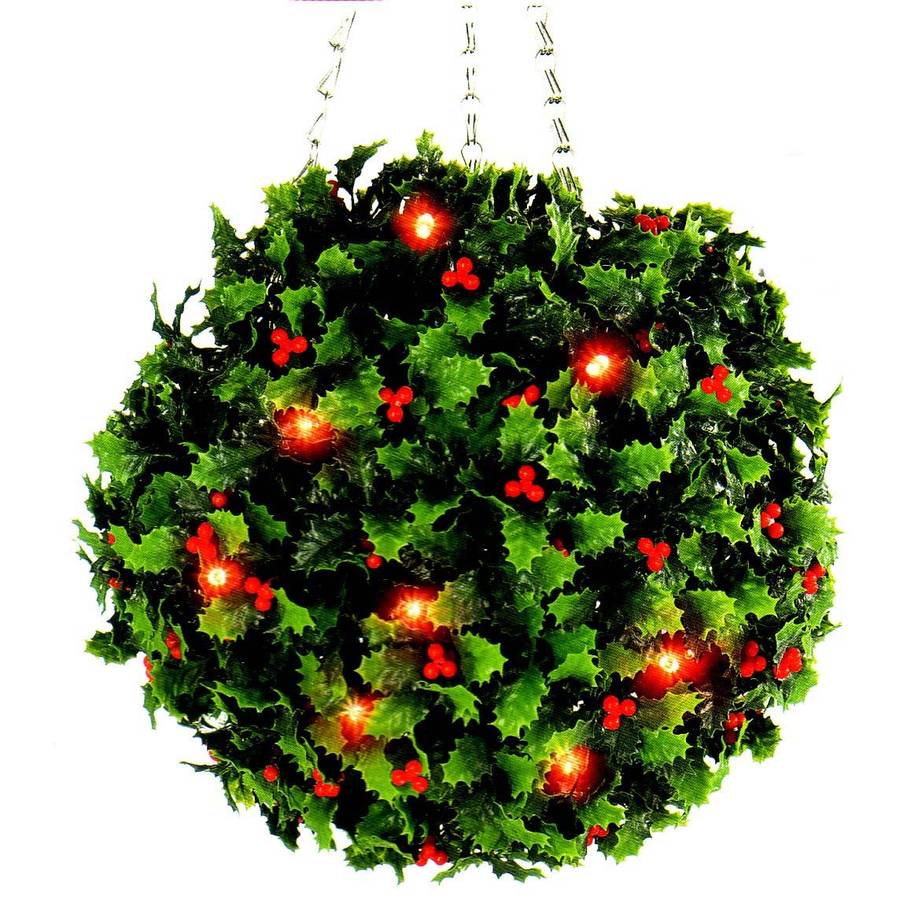 artificial topiary ball / holly with led lights by garden selections