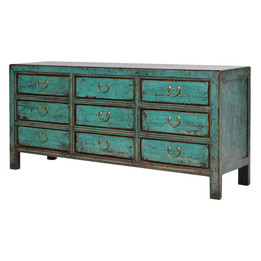 long distressed chest in turquoise by out there interiors