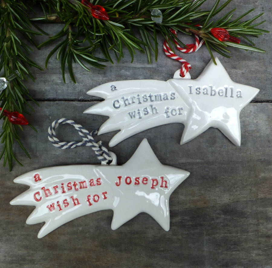 personalised ceramic christmas wish decoration by gilbert and stone