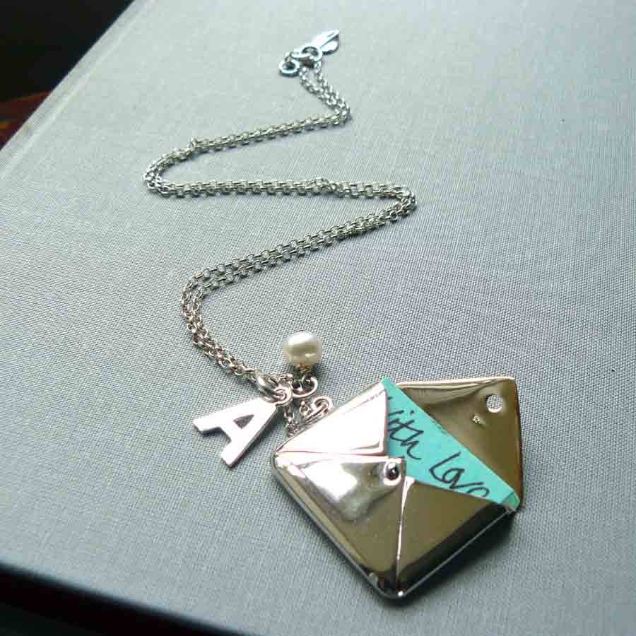 silver envelope locket necklace with letter by lime tree design