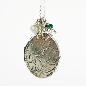 extra large vintage silver locket necklace by lime tree design