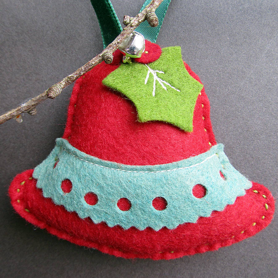 four handmade bell christmas decorations in a gift box by thebigforest