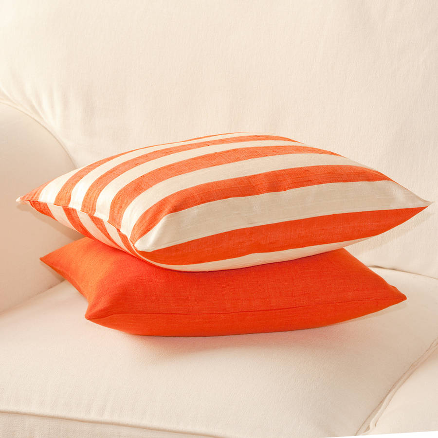 orange linen cushion cover with piping by jodie byrne