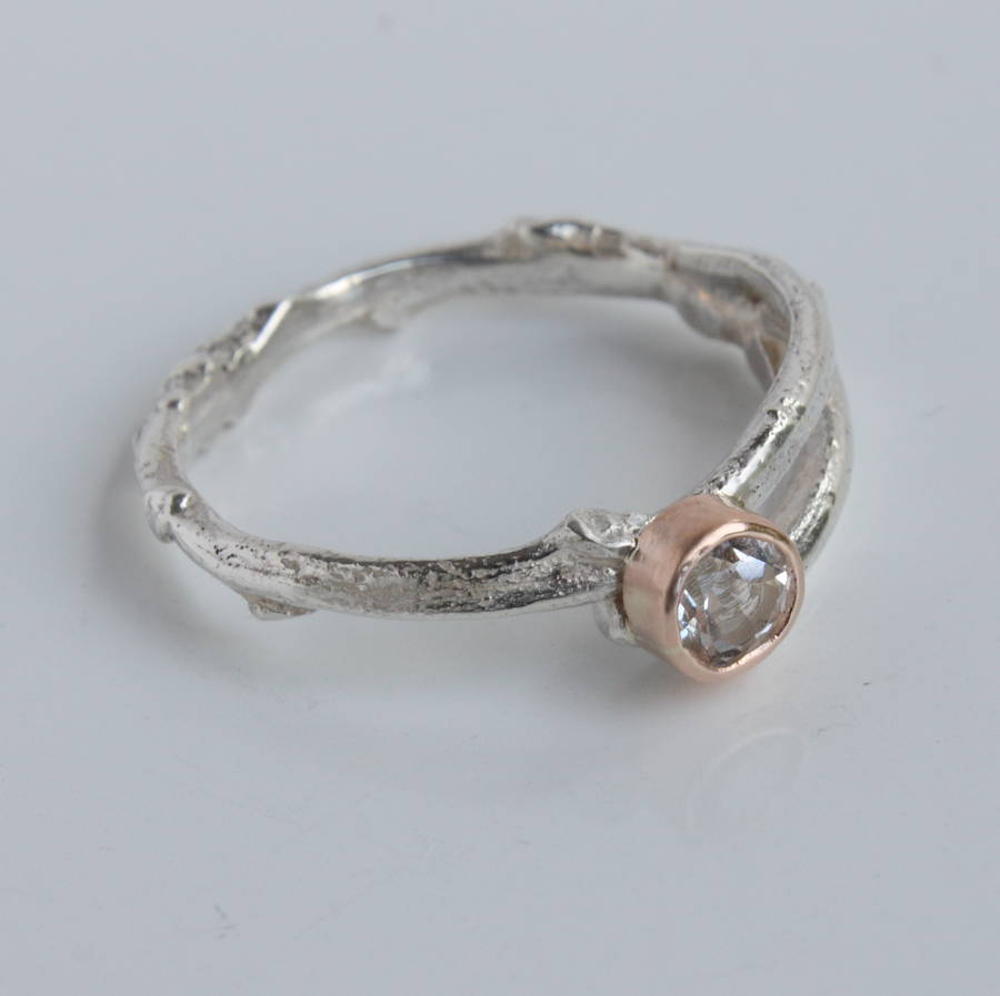 handmade silver and rose gold woodland twig ring by caroline brook | notonthehighstreet.com