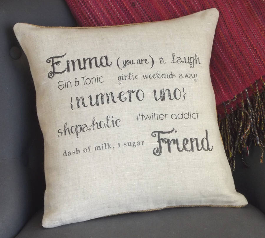 ' friend ' personalised birthday gift cushion by rustic country crafts