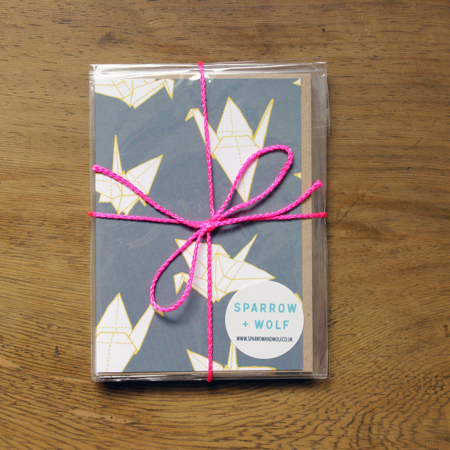 set of six origami crane greetings cards by sparrow and wolf