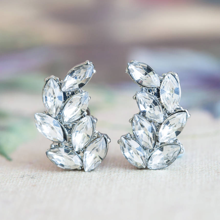 zara crystal leaf clip on earrings by anusha
