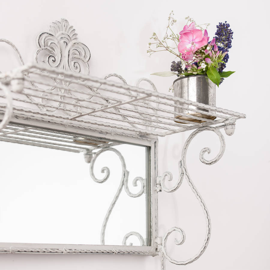 metal white grey shelf mirror with hooks by hand crafted mirrors