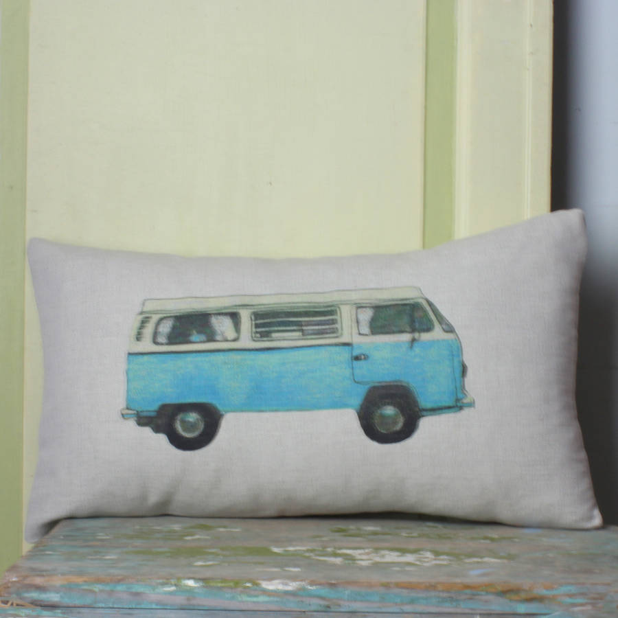 printed linen camper van cushion by snapdragon