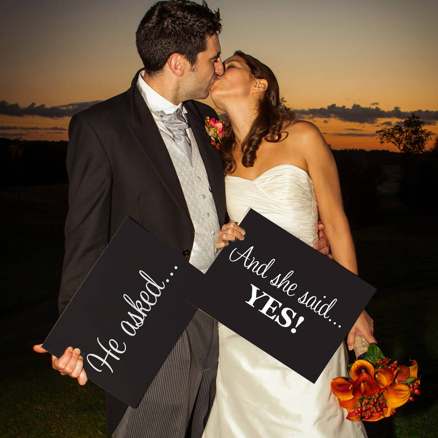 'he asked, and she said yes' sign props by nutmeg home & gifts