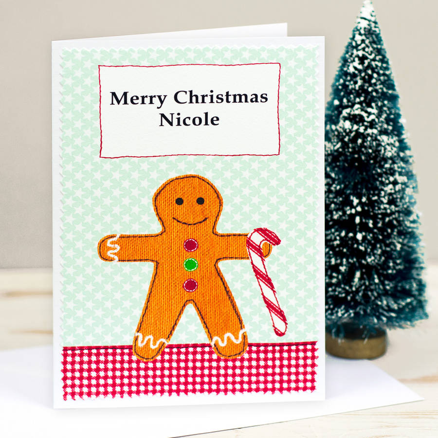 'gingerbread man' large a5 personalised christmas card by jenny arnott