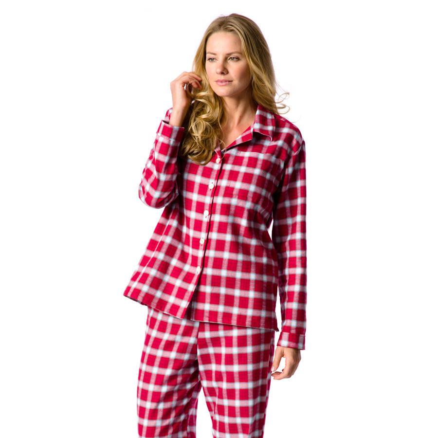 Womens Red Check Brushed Cotton Pyjamas By Pj Pan