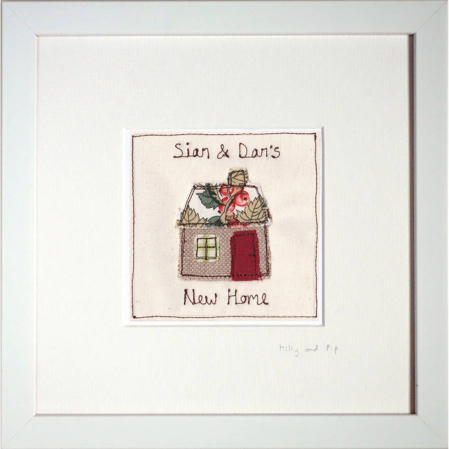 personalised embroidered house picture, framed by milly and pip