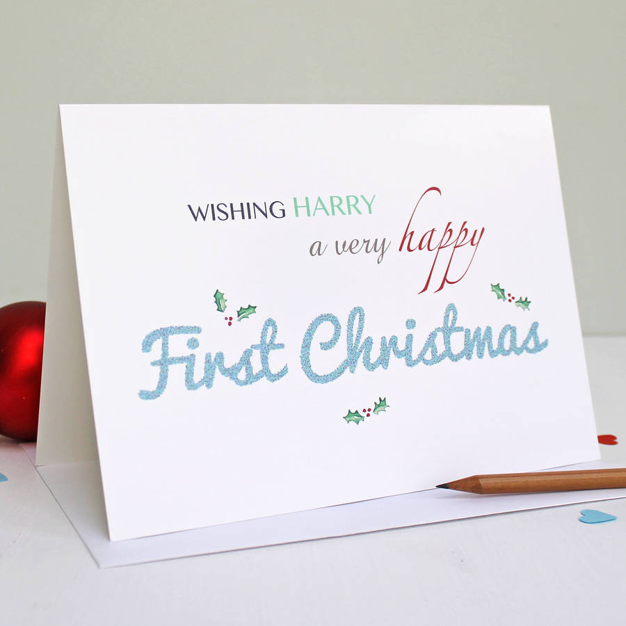 personalised baby's first christmas card by love give ink