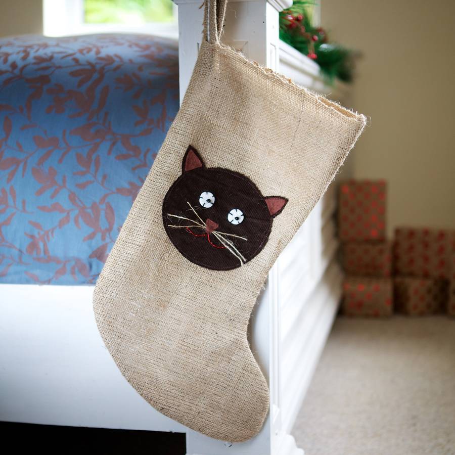 cat hessian christmas stocking by santa sacks | notonthehighstreet.com