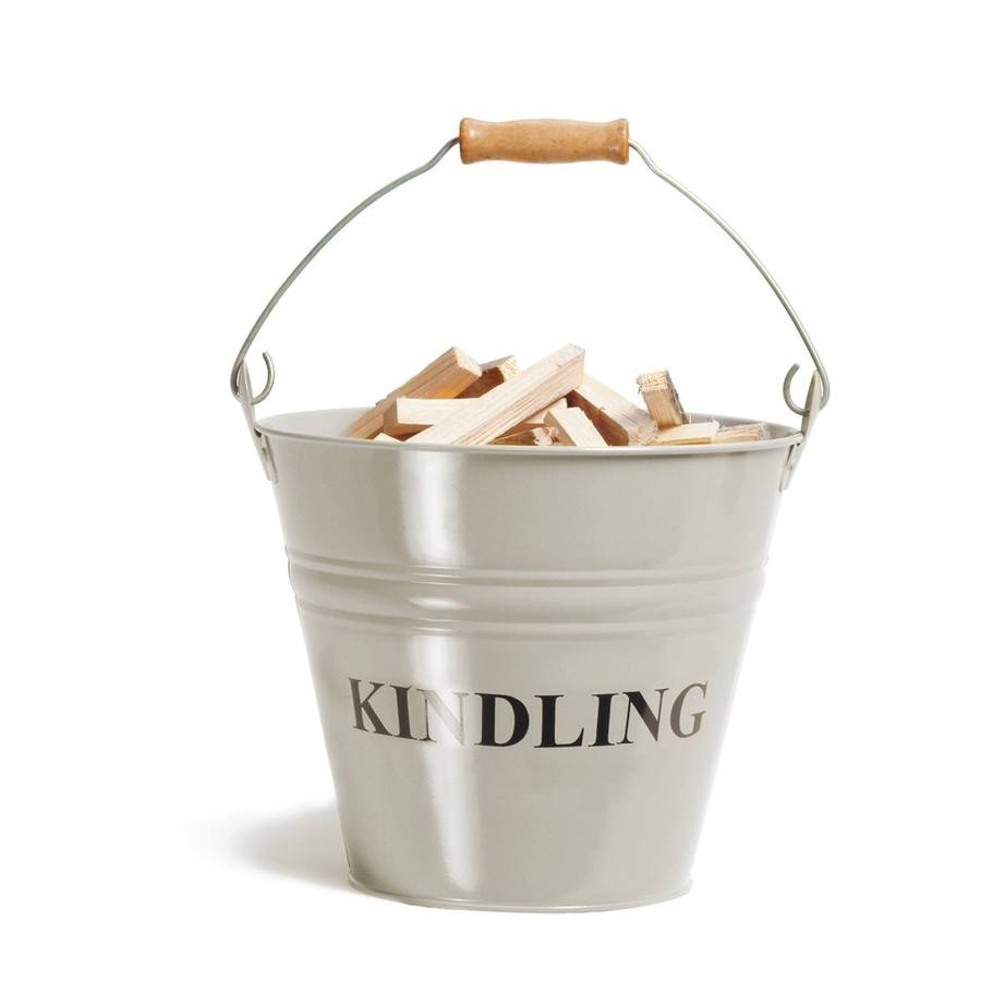 metal kindling wood bucket in clay by garden selections