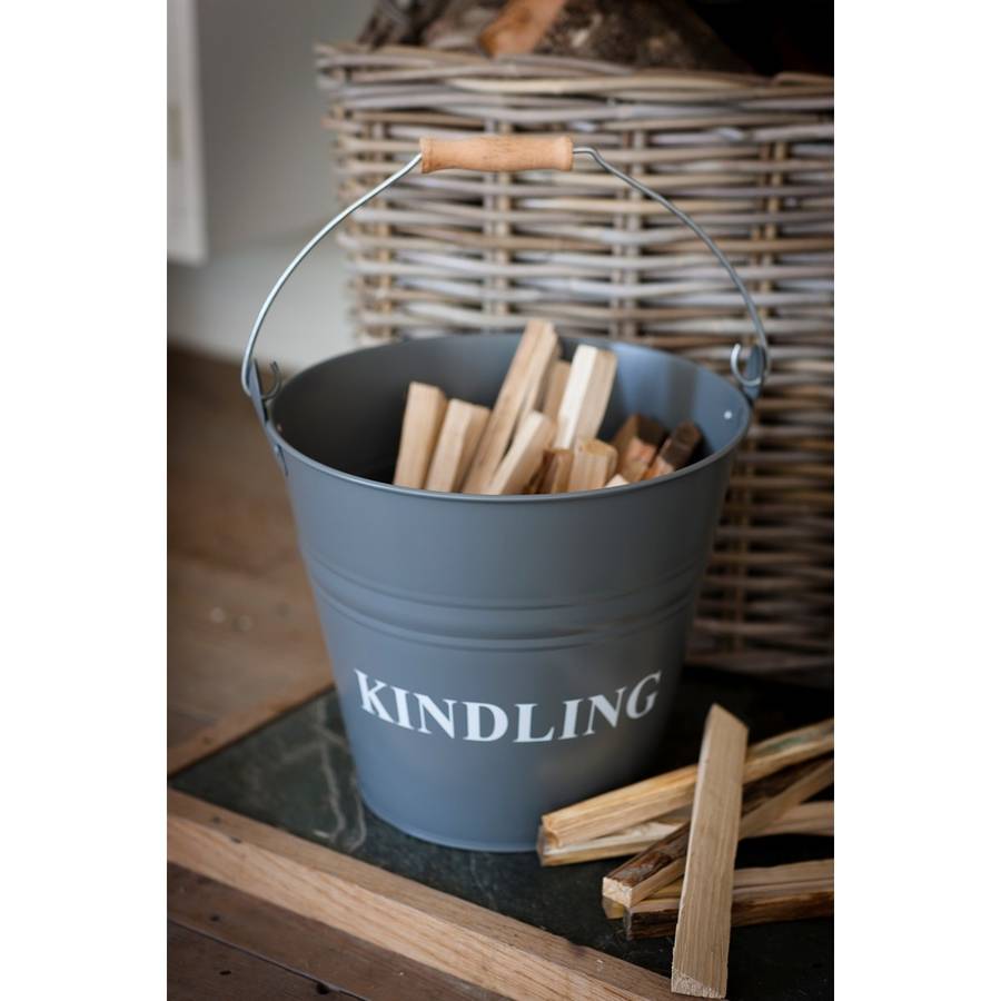 metal kindling wood bucket in charcoal by garden selections