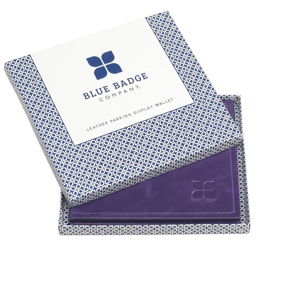 purple leather blue badge display wallet by blue badge co