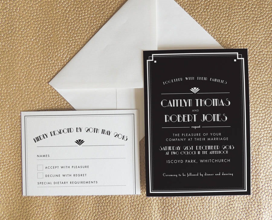 Art deco evening wedding invitations