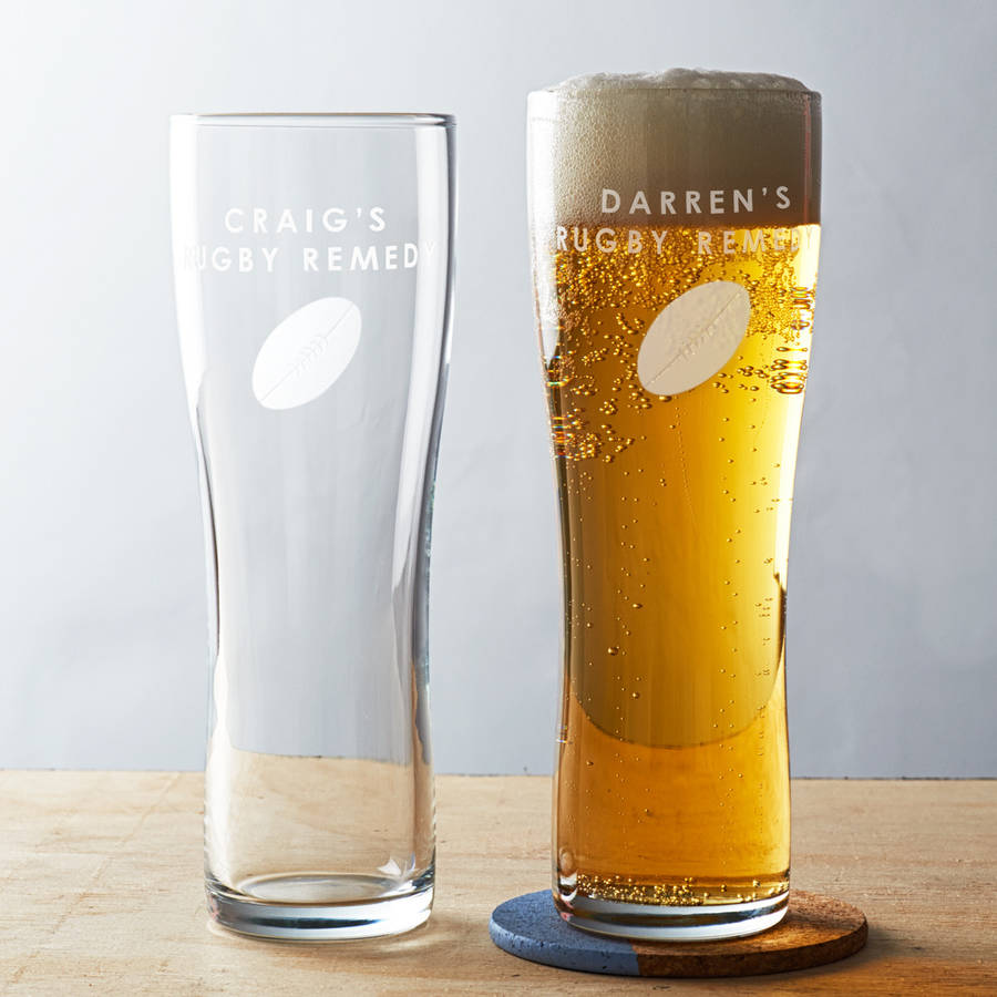 personalised rugby pint glass by becky broome