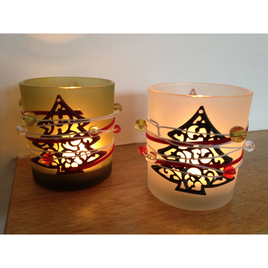 frosted christmas tree tealight candle holder by garden selections