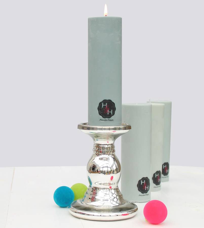 large scented grey pillar candle by hearth & heritage ltd