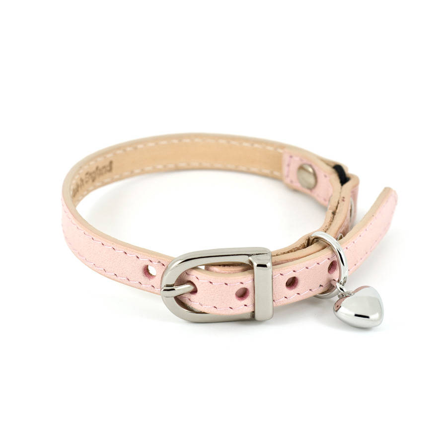 baby pink leather cat collar with heart charm by linny