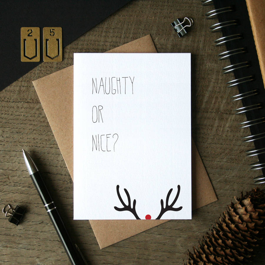 rudolf's naughty or nice christmas card by heidi nicole design | notonthehighstreet.com