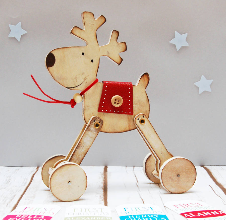 personalised wooden reindeer decoration by spotty n stripy