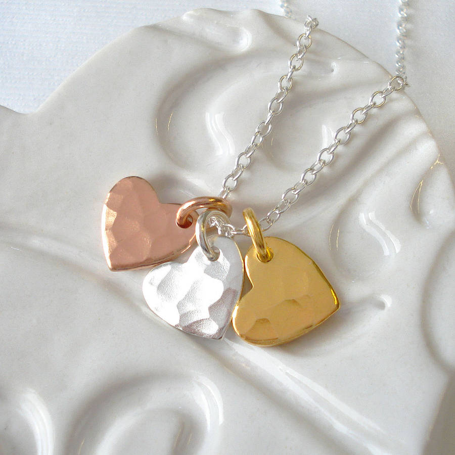 mixed metal hammered heart necklace by mia belle