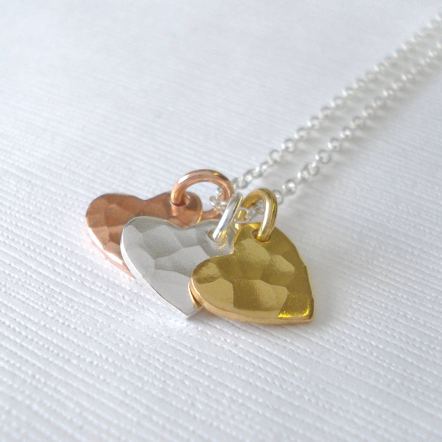 mixed metal hammered heart necklace by mia belle