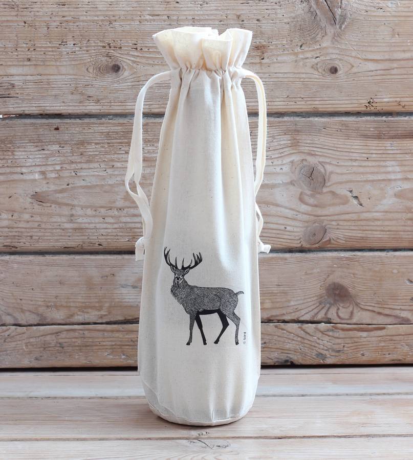 red stag cotton bottle bag by bird
