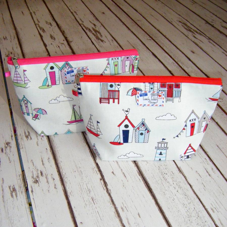 beach huts bunting nautical boat makeup wash bag by lovely jubbly