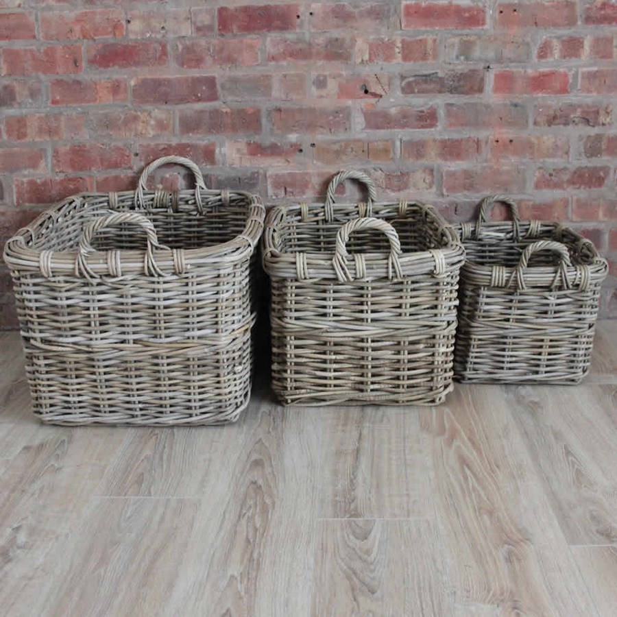 set of rattan rectangle baskets by cowshed interiors