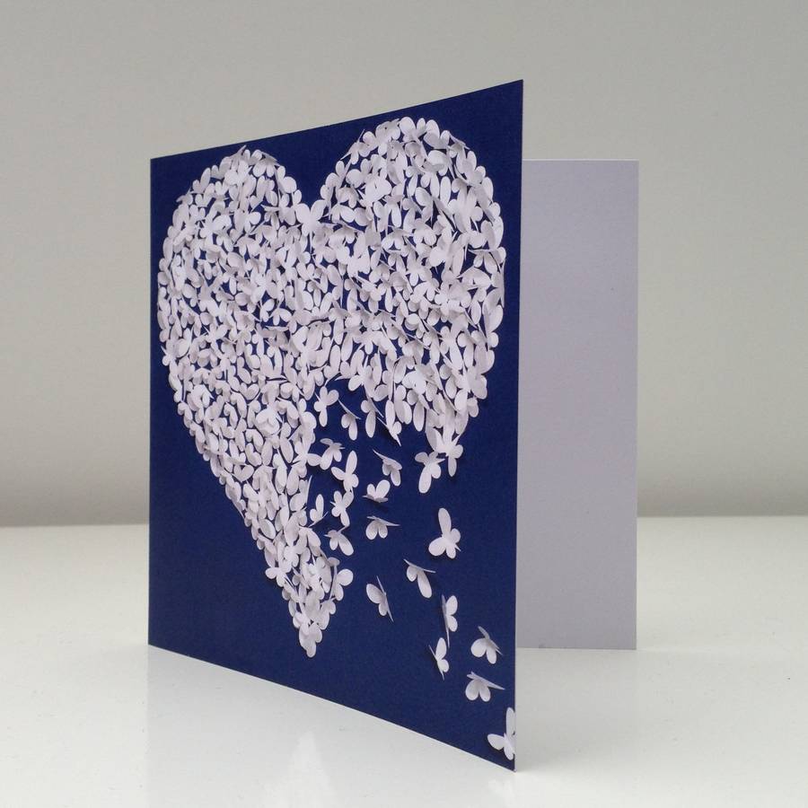 Romantic White Butterfly Heart Card By Inkywool Butterfly Art